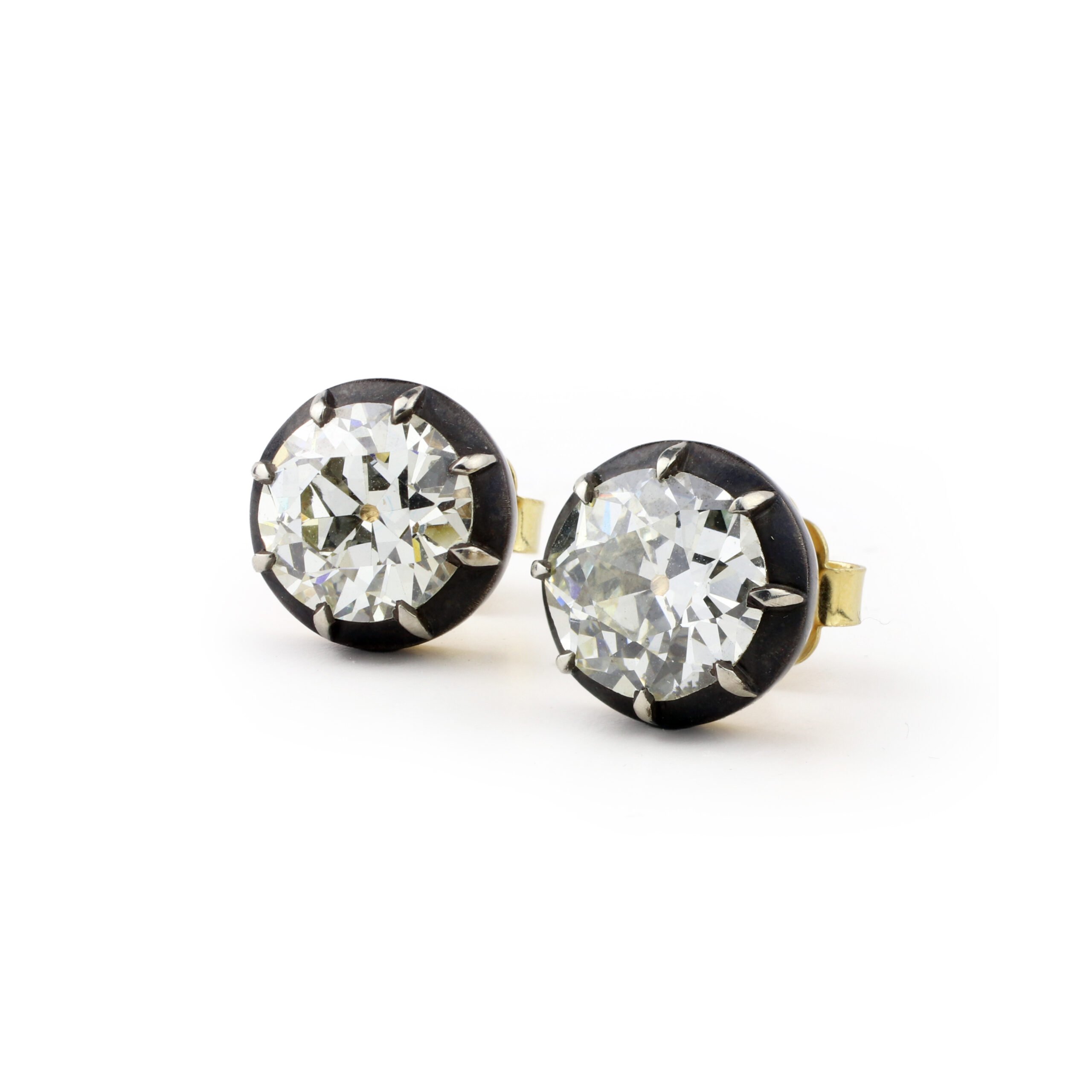 Old European Cut Diamond, Silver and Gold Ear Studs