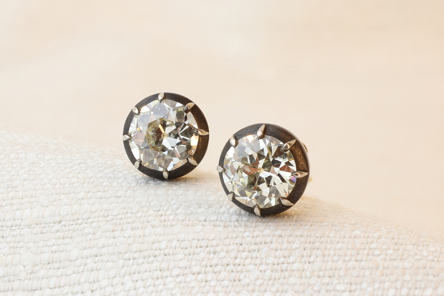 Old European Cut Diamond, Silver and Gold Ear Studs