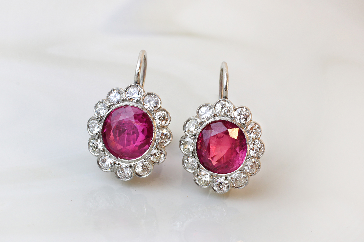 Mid Century Burmese Ruby and Diamond Ear Pendants
