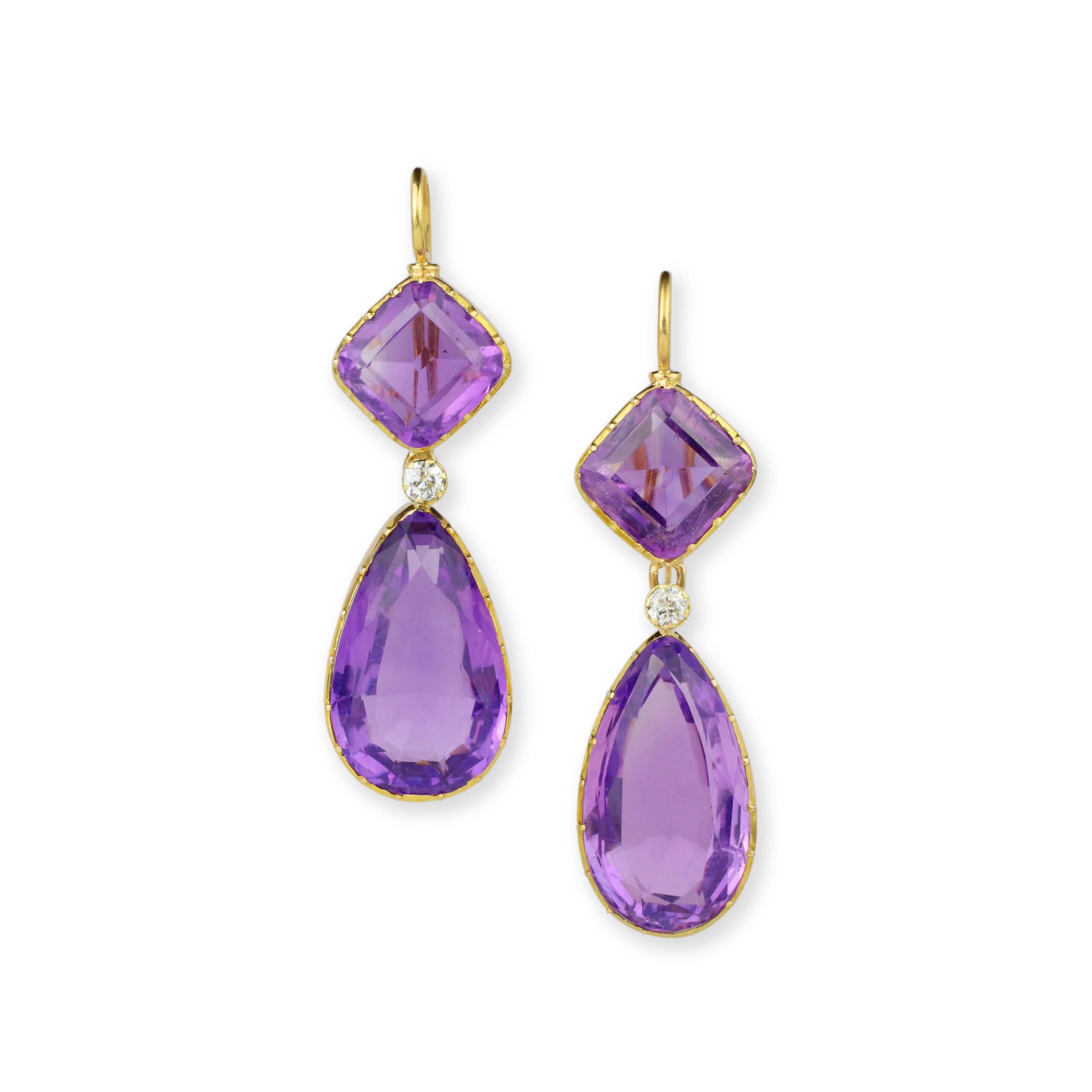 Antique Amethyst and Diamond Ear Pendants