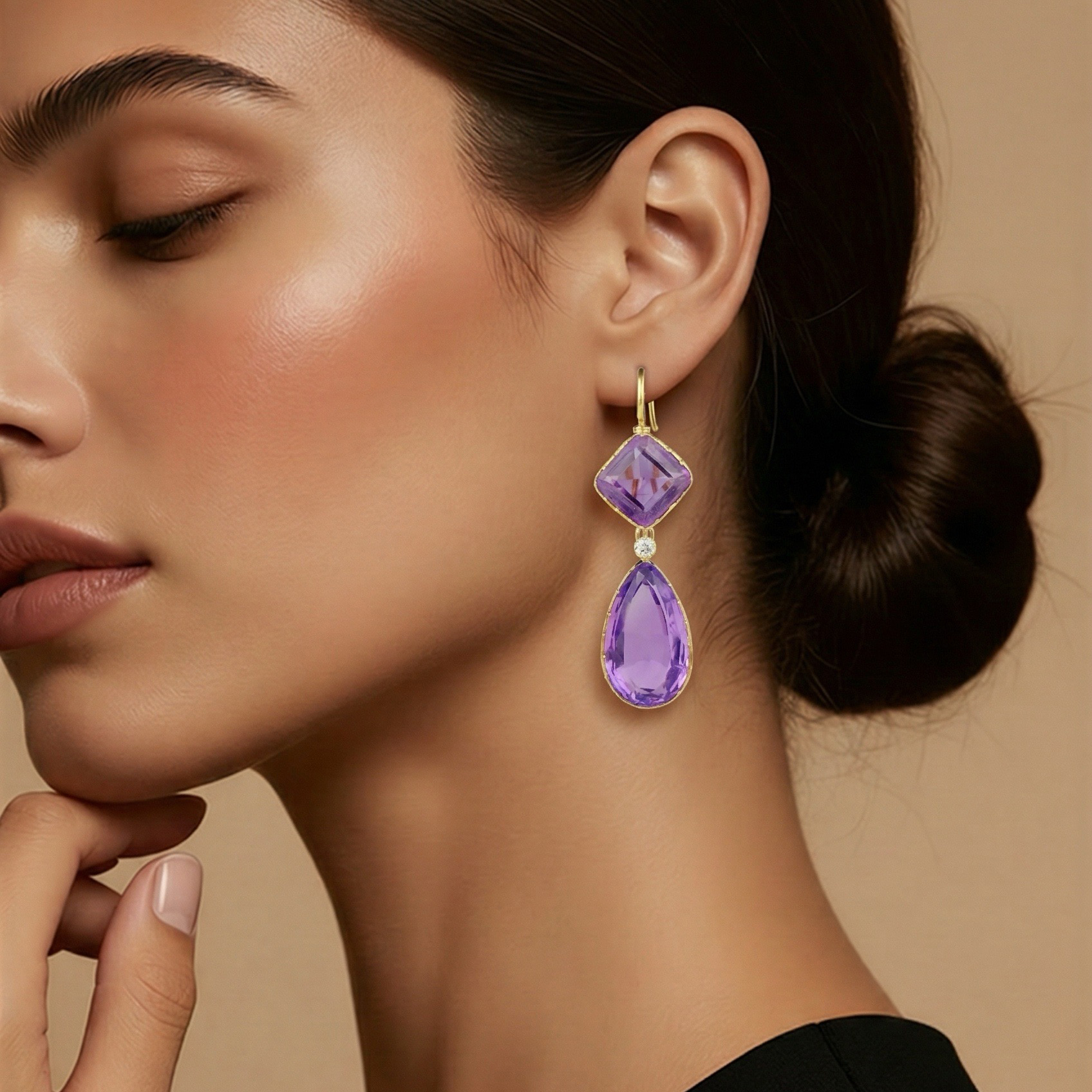 Antique Amethyst and Diamond Ear Pendants