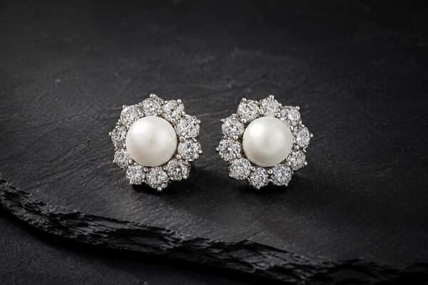 Natural Pearl and Diamond Ear Clips