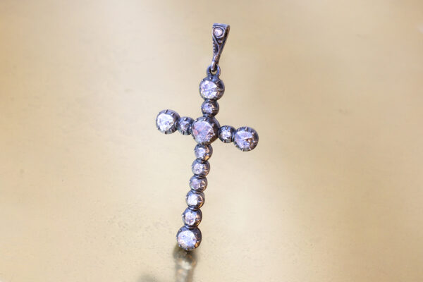 Antique Rose Cut Diamond, Silver and Gold Cross Pendant