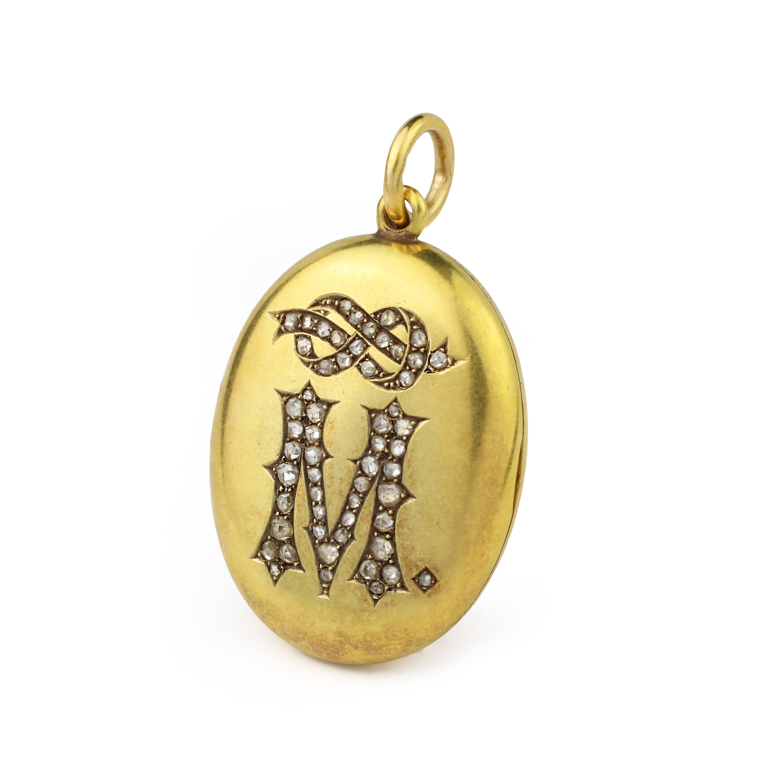 Antique 'M' Gold and Diamond Locket Pendant