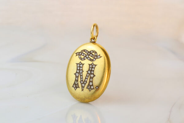 Antique ‘M’ Gold and Diamond Locket Pendant