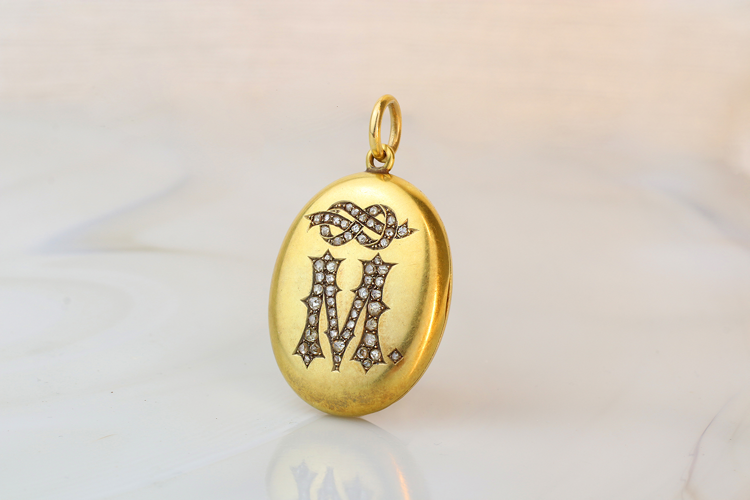 Antique 'M' Gold and Diamond Locket Pendant