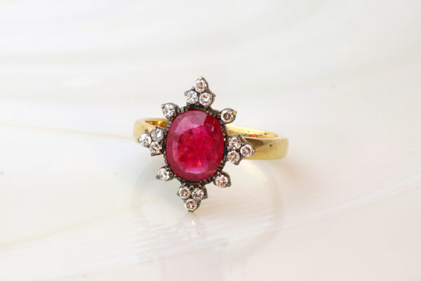 Cushion Cut Ruby and Diamond Ring