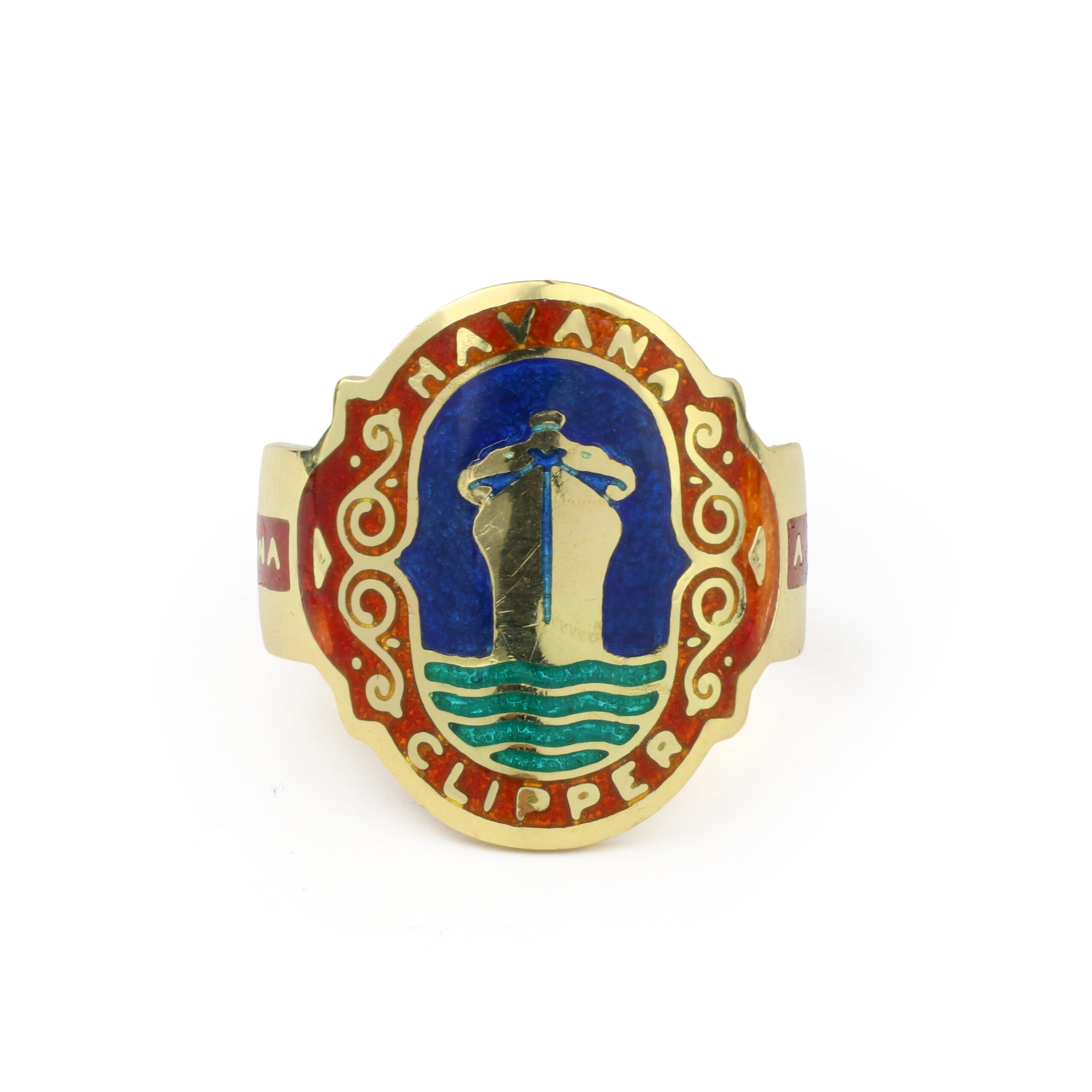 Mid Century Cigar Band Enamel and Gold Ring