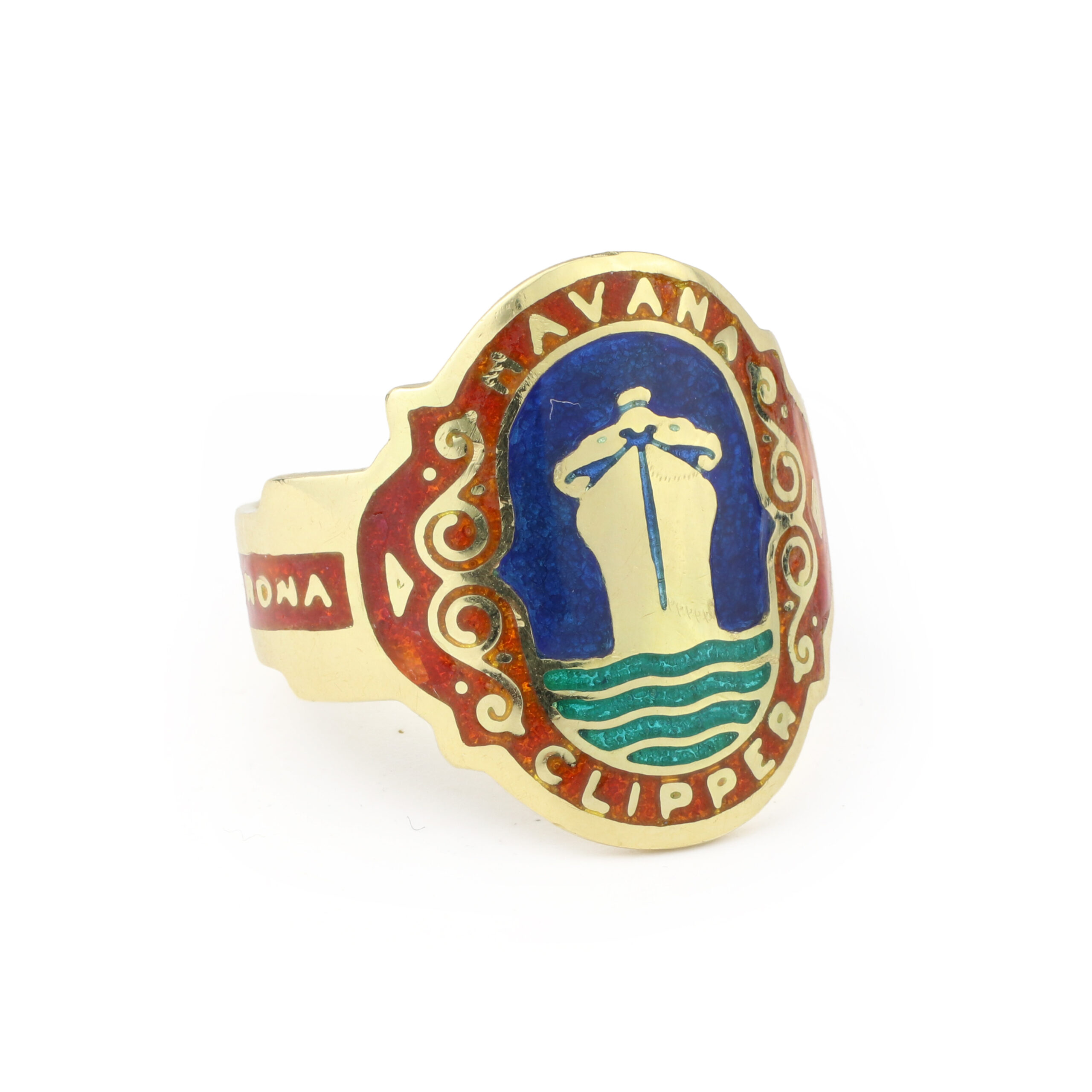 Mid Century Cigar Band Enamel and Gold Ring