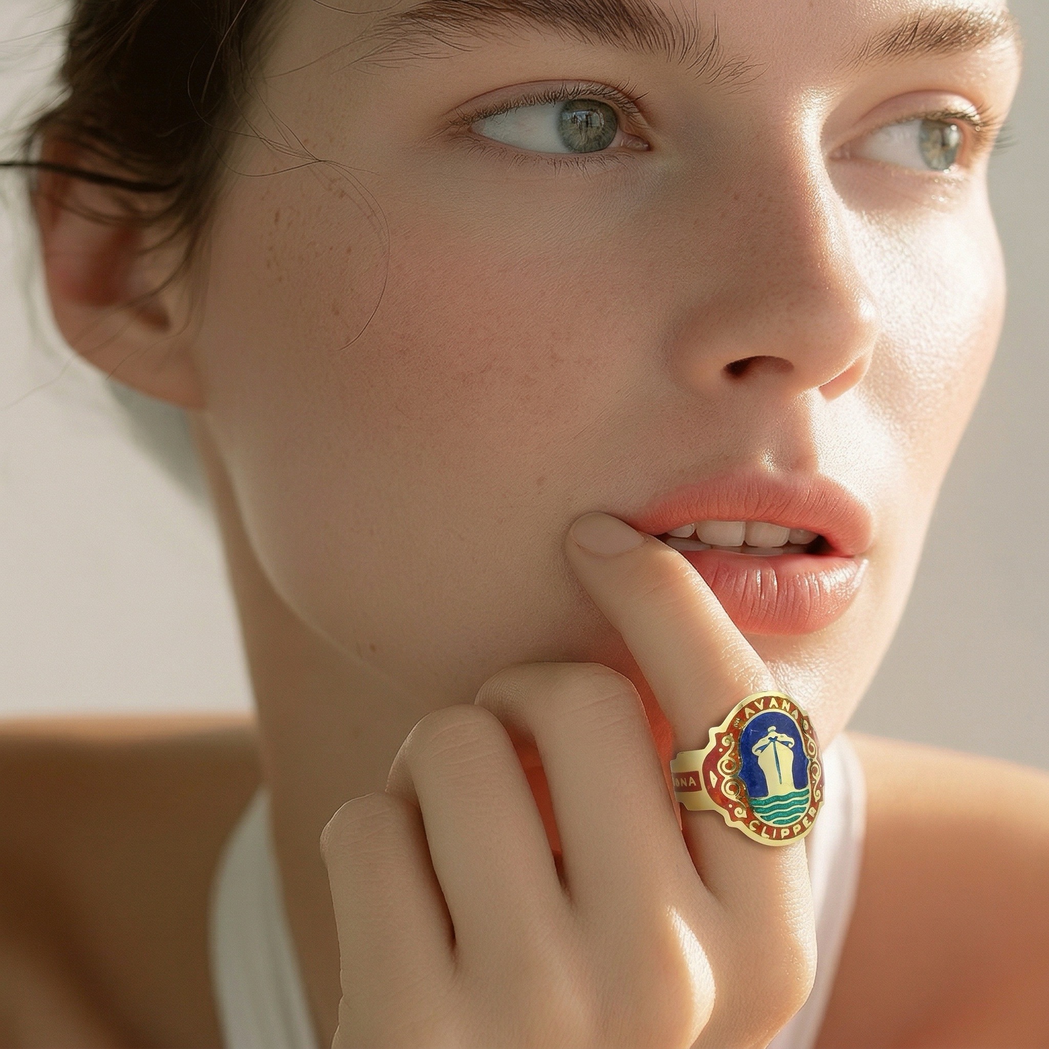 Mid Century Cigar Band Enamel and Gold Ring