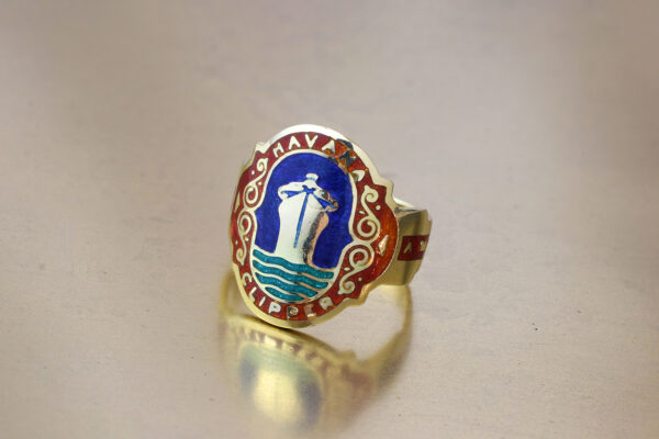 Mid Century Cigar Band Enamel and Gold Ring