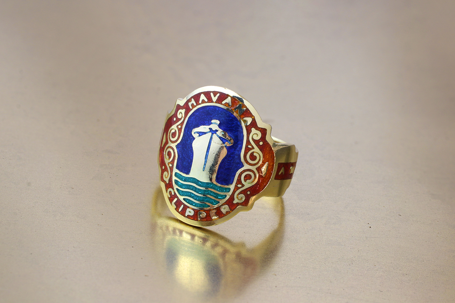 Mid Century Cigar Band Enamel and Gold Ring