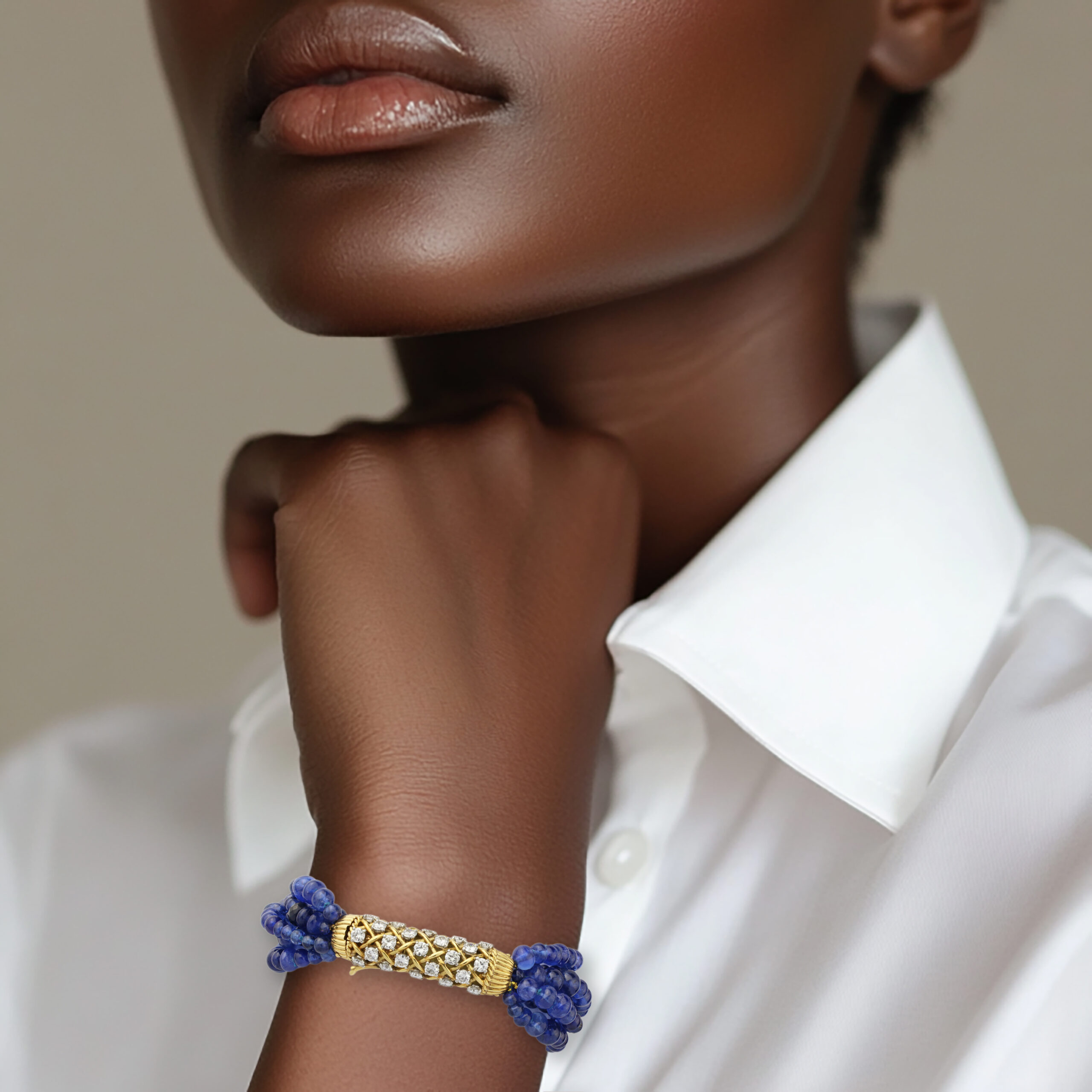 Cartier Mid Century 'Torsade’ Sapphire Bead and Diamond Bracelet