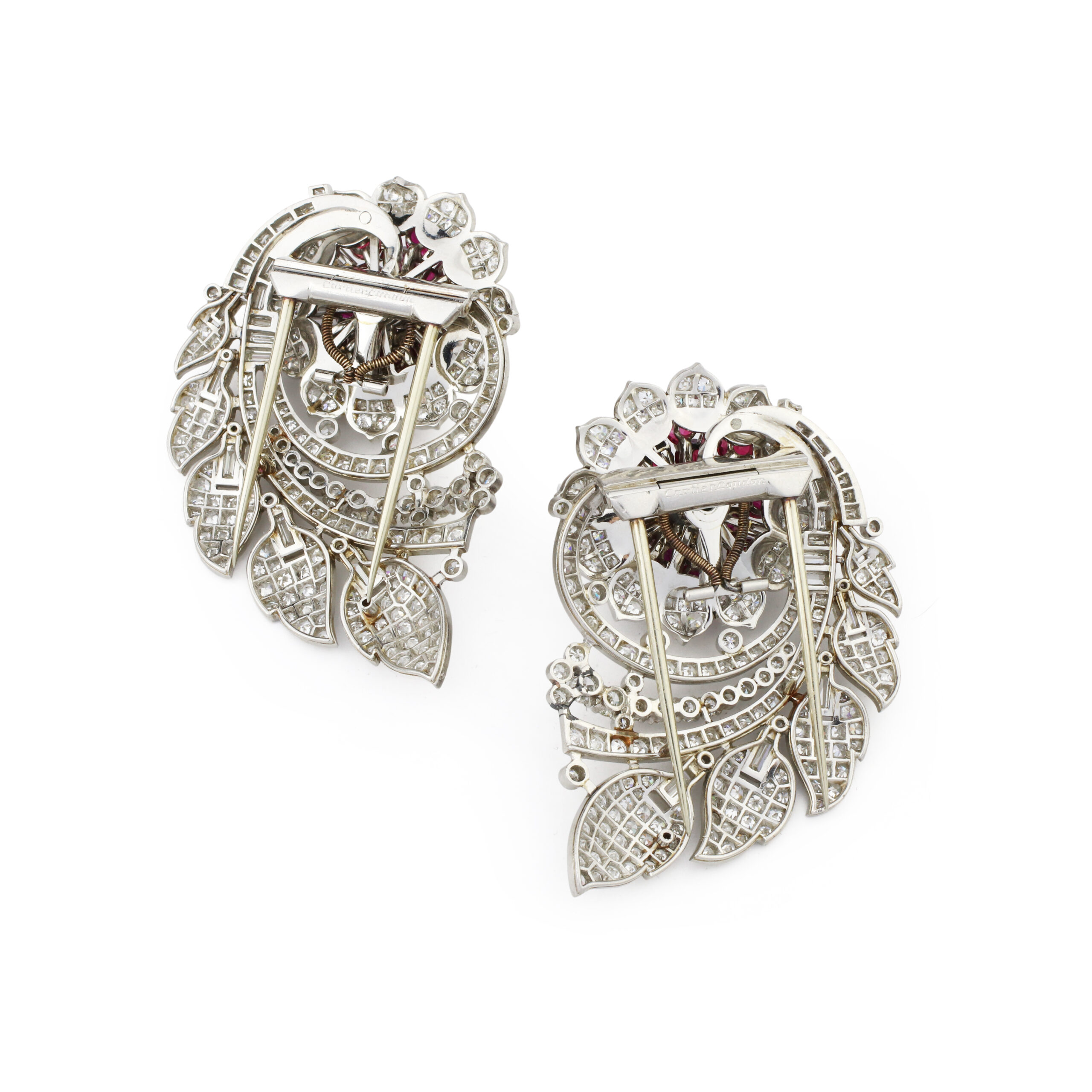 Cartier Pair of Ruby and Diamond Floral Clip Brooches