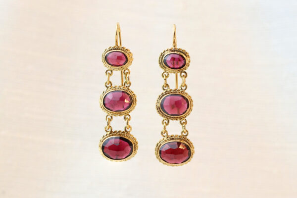 Mid-Century Garnet and Gold Ear Pendants