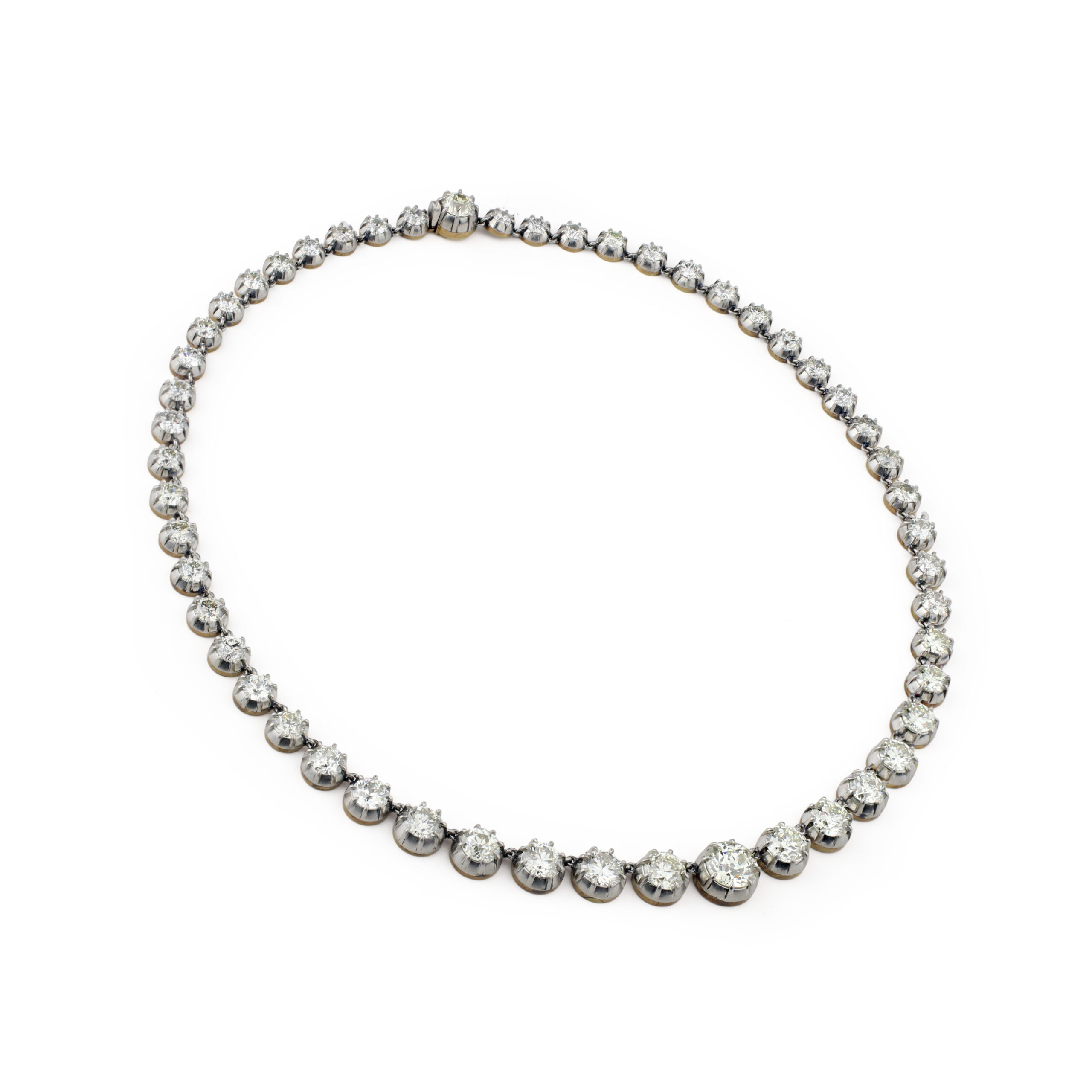 Antique Diamond, Platinum and Gold Riviere Necklace