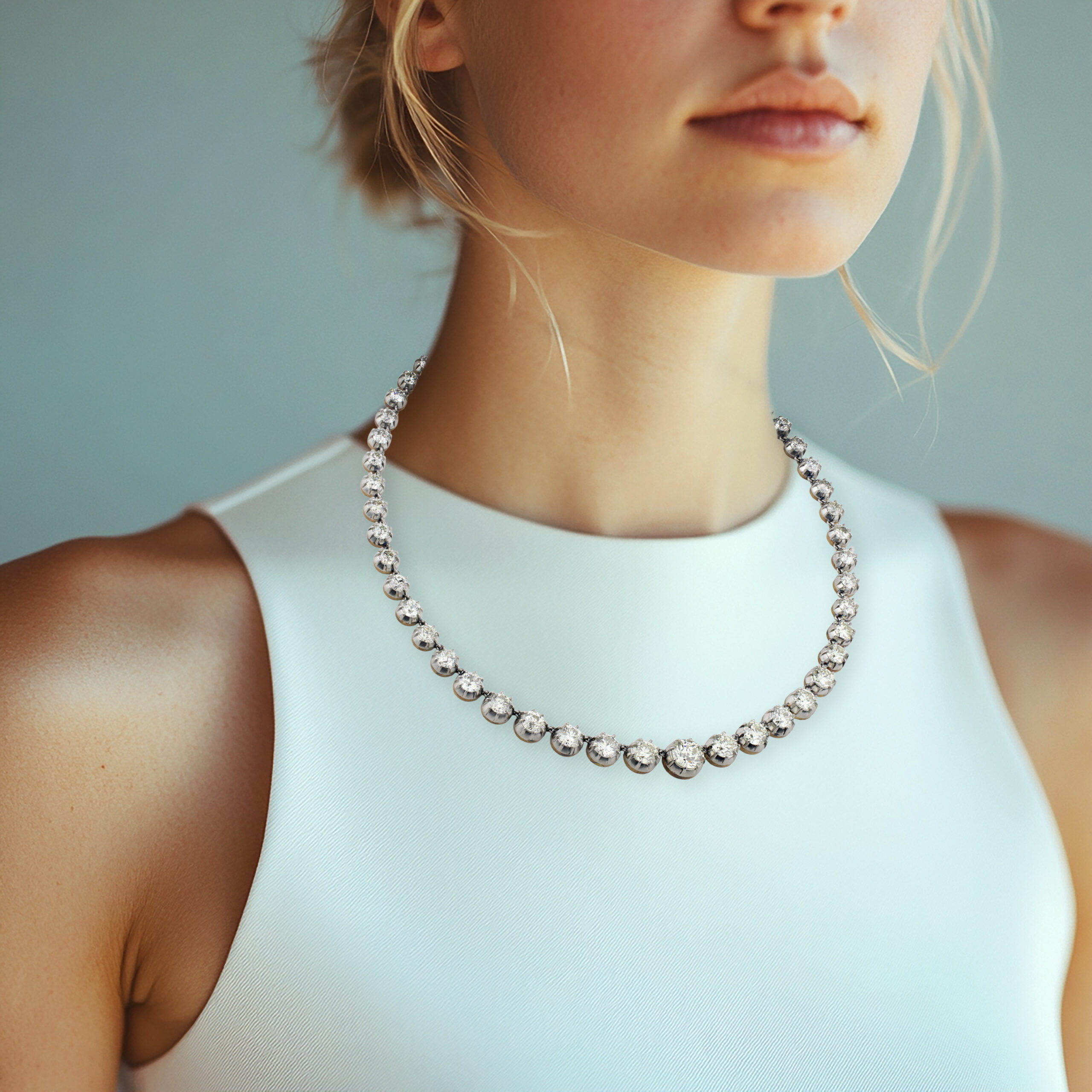 Antique Diamond, Platinum and Gold Riviere Necklace