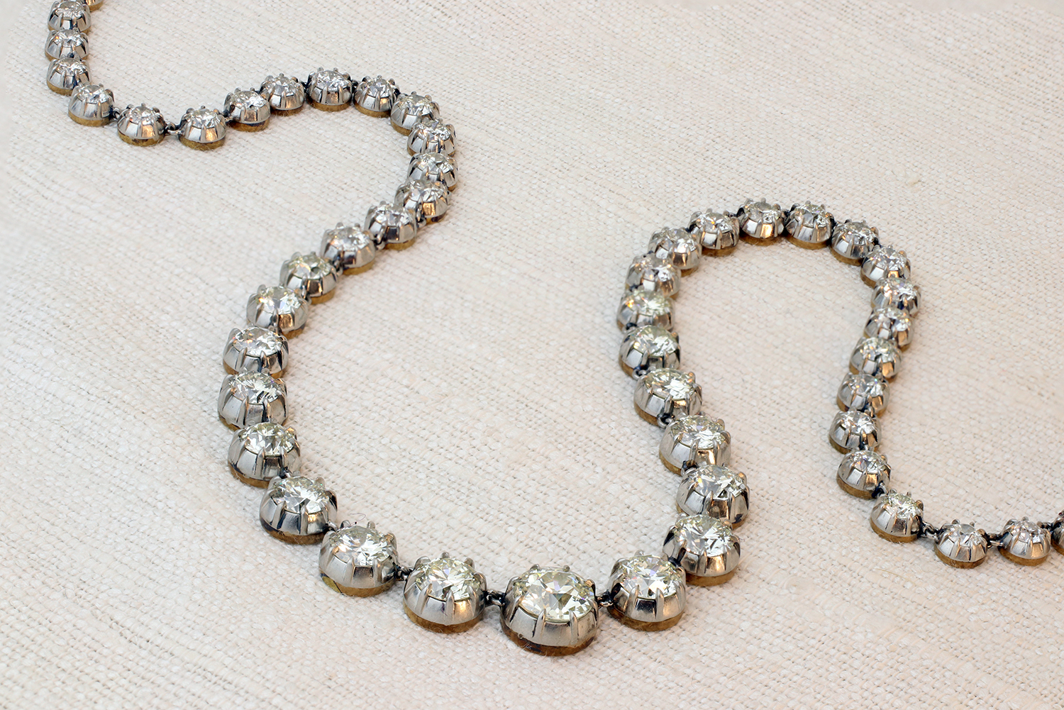 Antique Diamond, Platinum and Gold Riviere Necklace