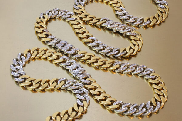 Bulgari Diamond Set Gold Chain Link Long Necklace
