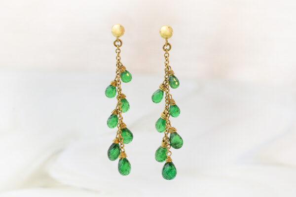 Tsavorite Garnet and Gold Tassel Ear Pendants