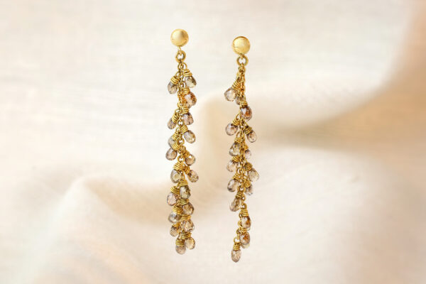 Champagne Colored Diamond and Gold Tassel Ear Pendants