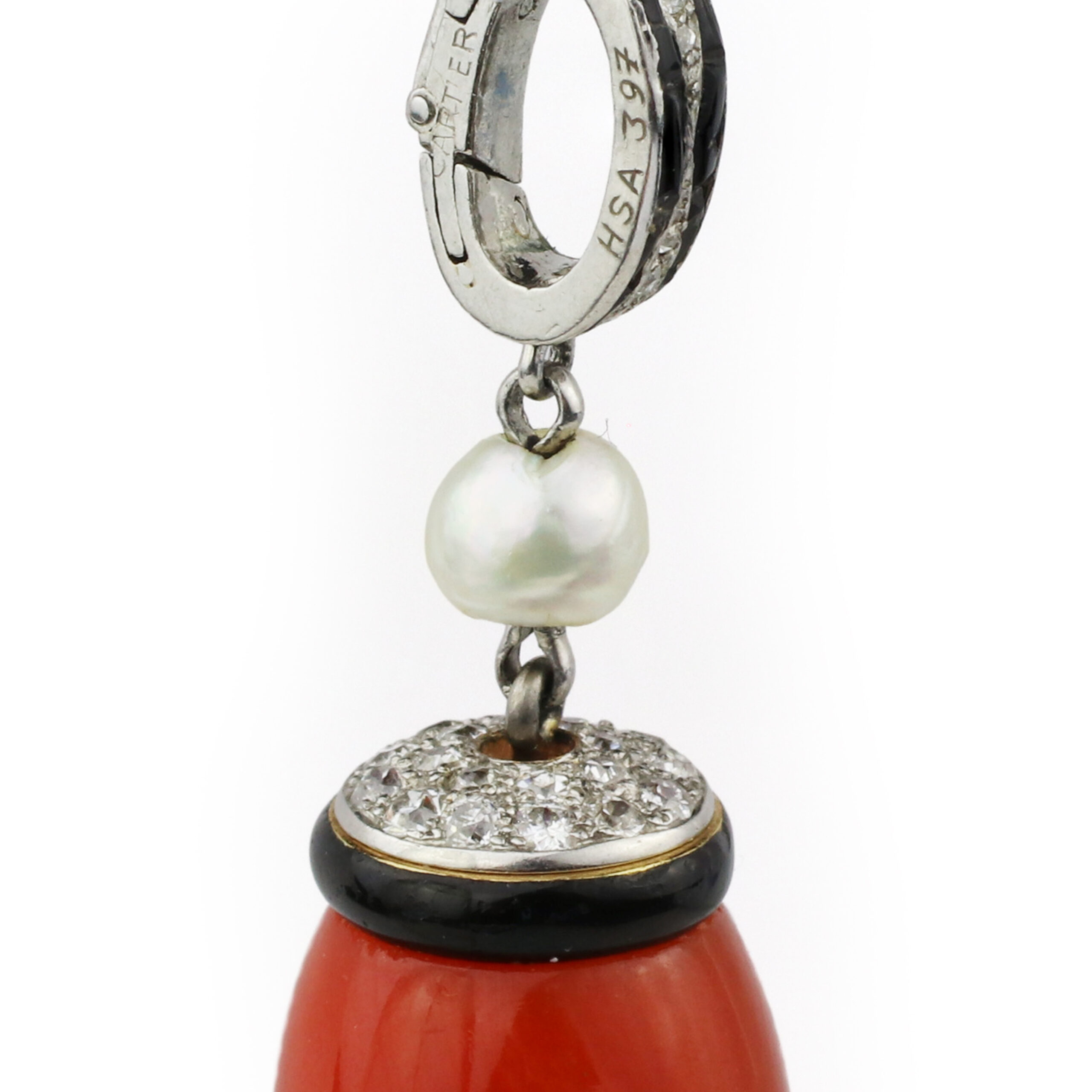 Cartier Art Deco Coral, Onyx, Pearl and Diamond Tassel Pendant<br><br><i>» Price on Request «</i><br><br> - Image 5