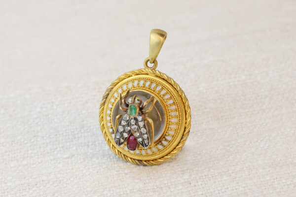 Antique Colored Stone, Diamond and Rock Crystal Insect Pendant