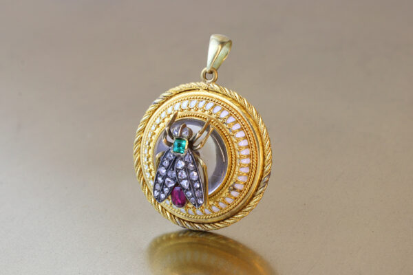 Antique Colored Stone, Diamond and Rock Crystal Insect Pendant