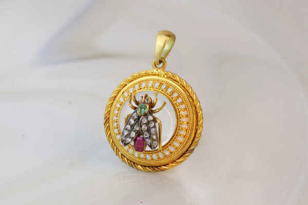 Antique Colored Stone, Diamond and Rock Crystal Insect Pendant