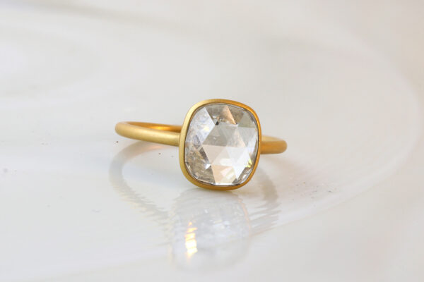 Rose Cut Diamond and Brushed Yellow Gold Ring