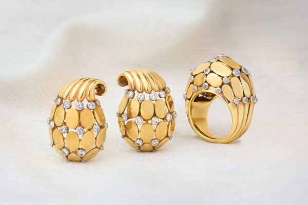 Cartier Mid Century Diamond and Gold Ear Clip and Ring Set