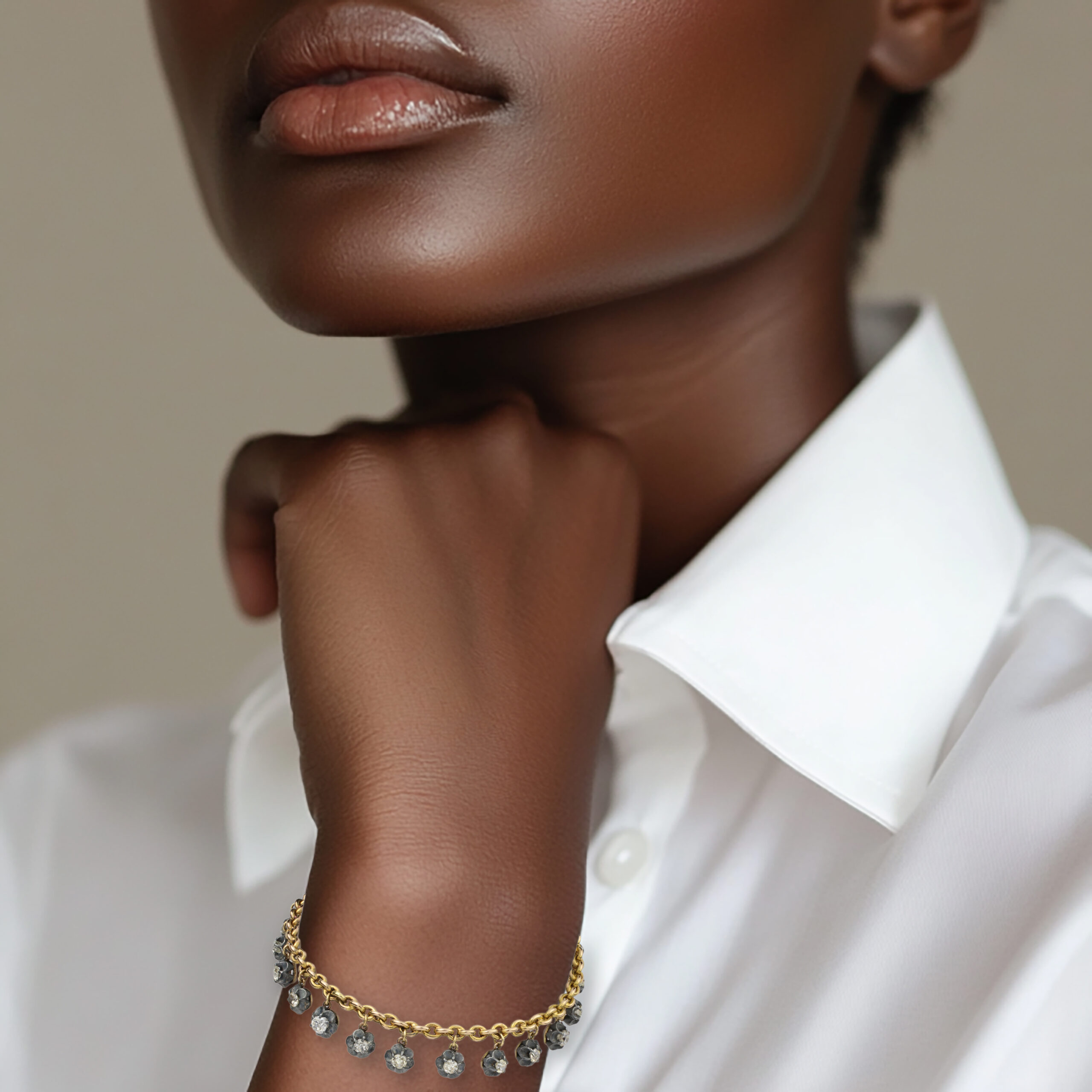 Diamond Silver and Gold Fringe Bracelet