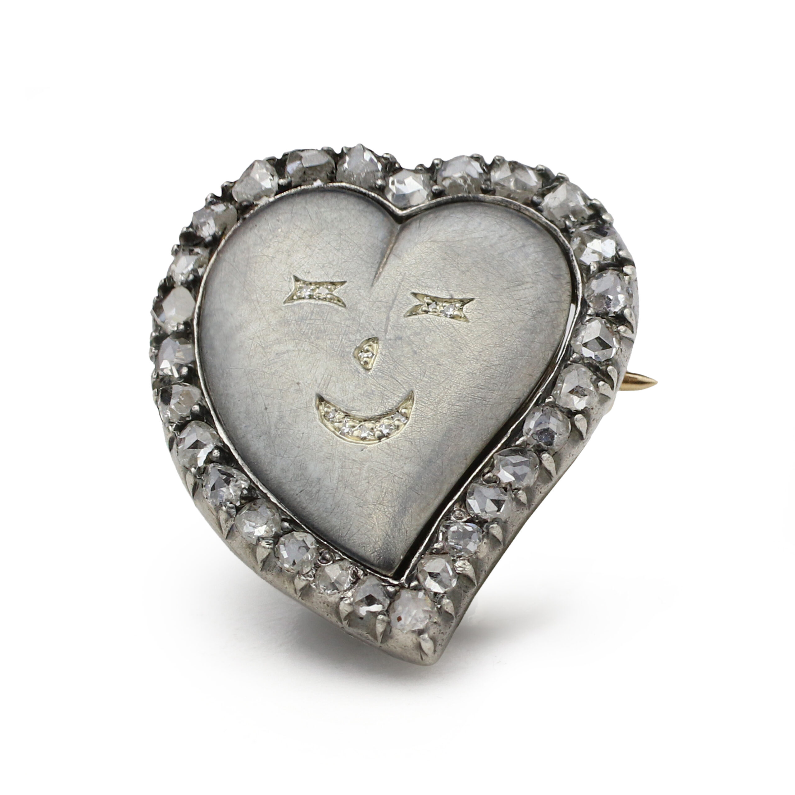 Diamond, Gold and Silver Witch's Heart Shape Brooch