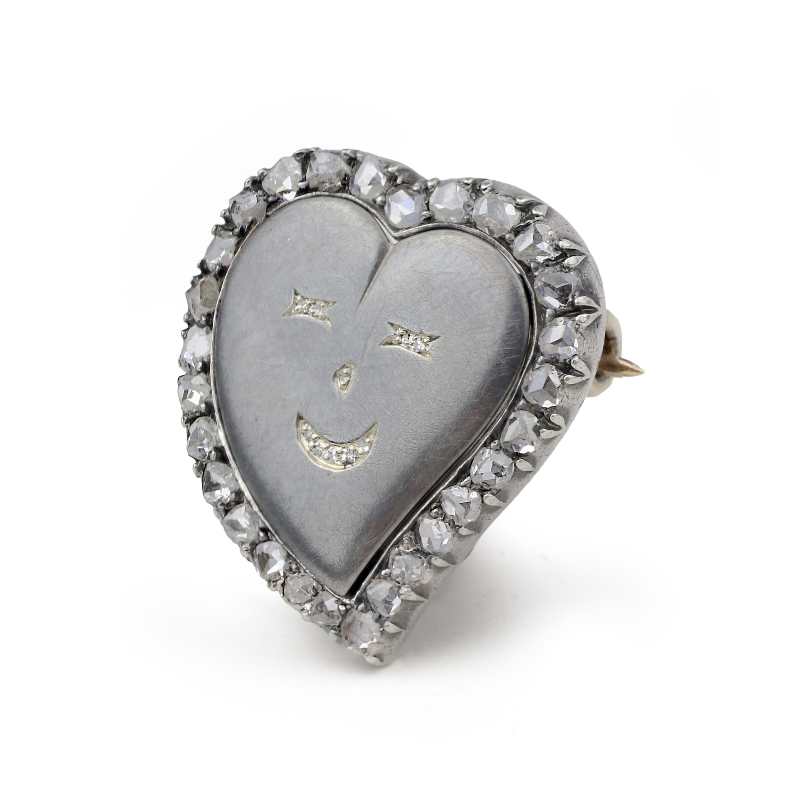 Diamond, Gold and Silver Witch's Heart Shape Brooch