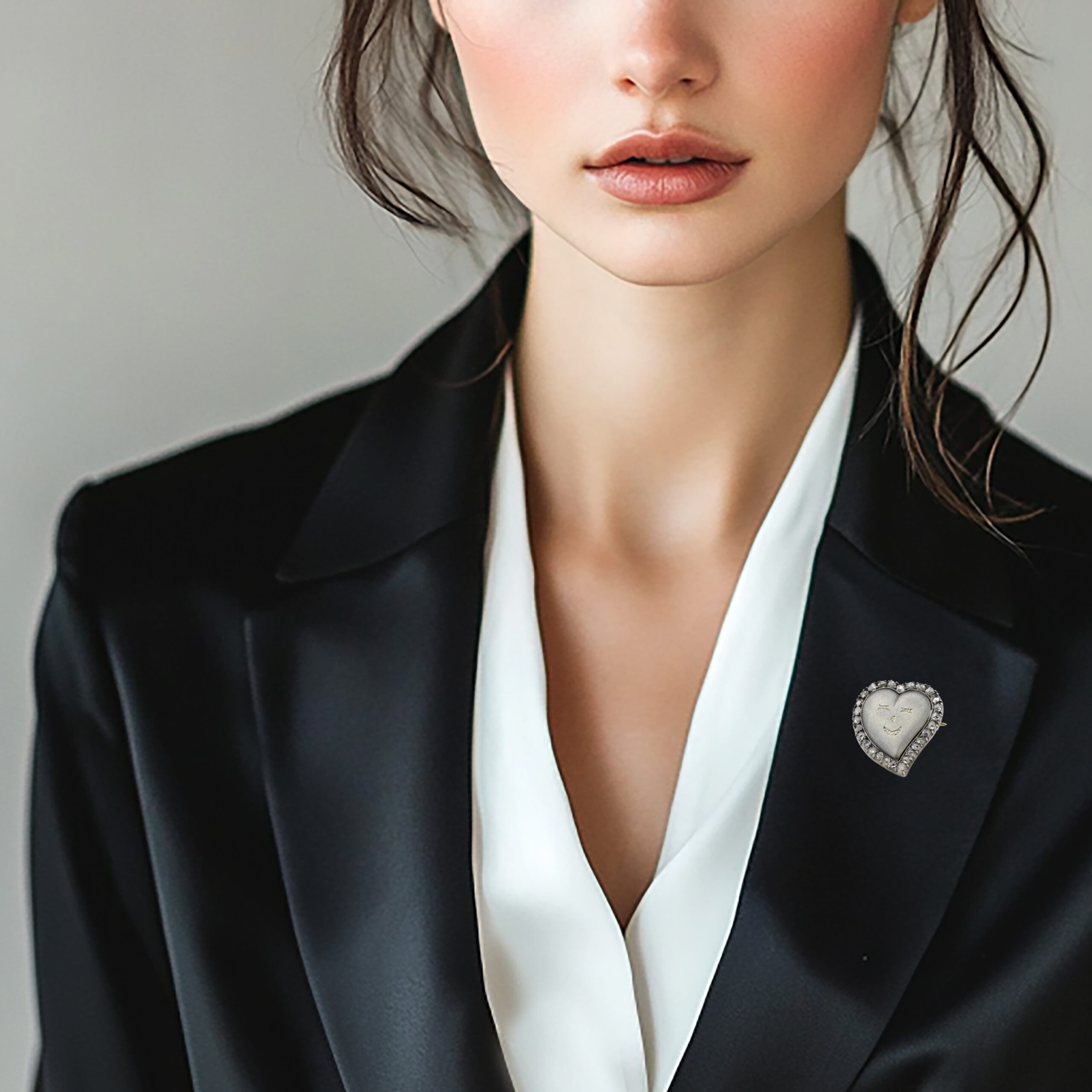 Diamond, Gold and Silver Witch's Heart Shape Brooch