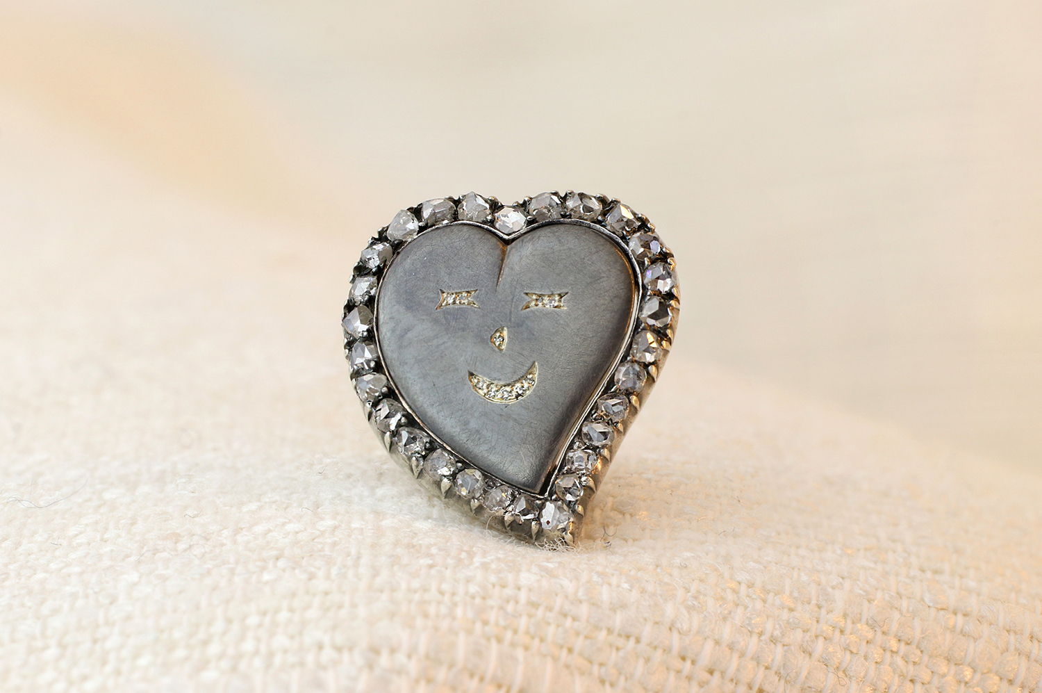Diamond, Gold and Silver Witch's Heart Shape Brooch