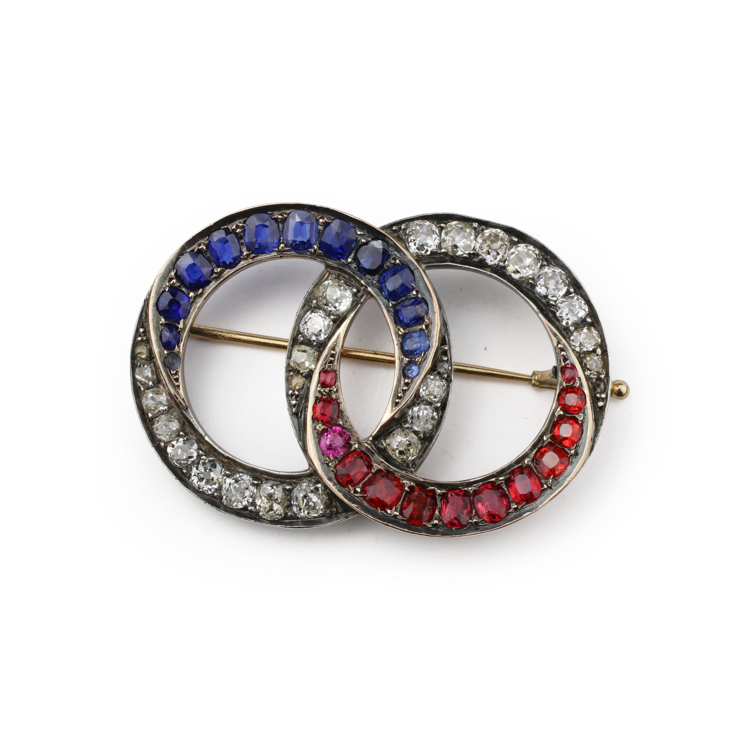 Antique Diamond, Ruby and Sapphire Brooch