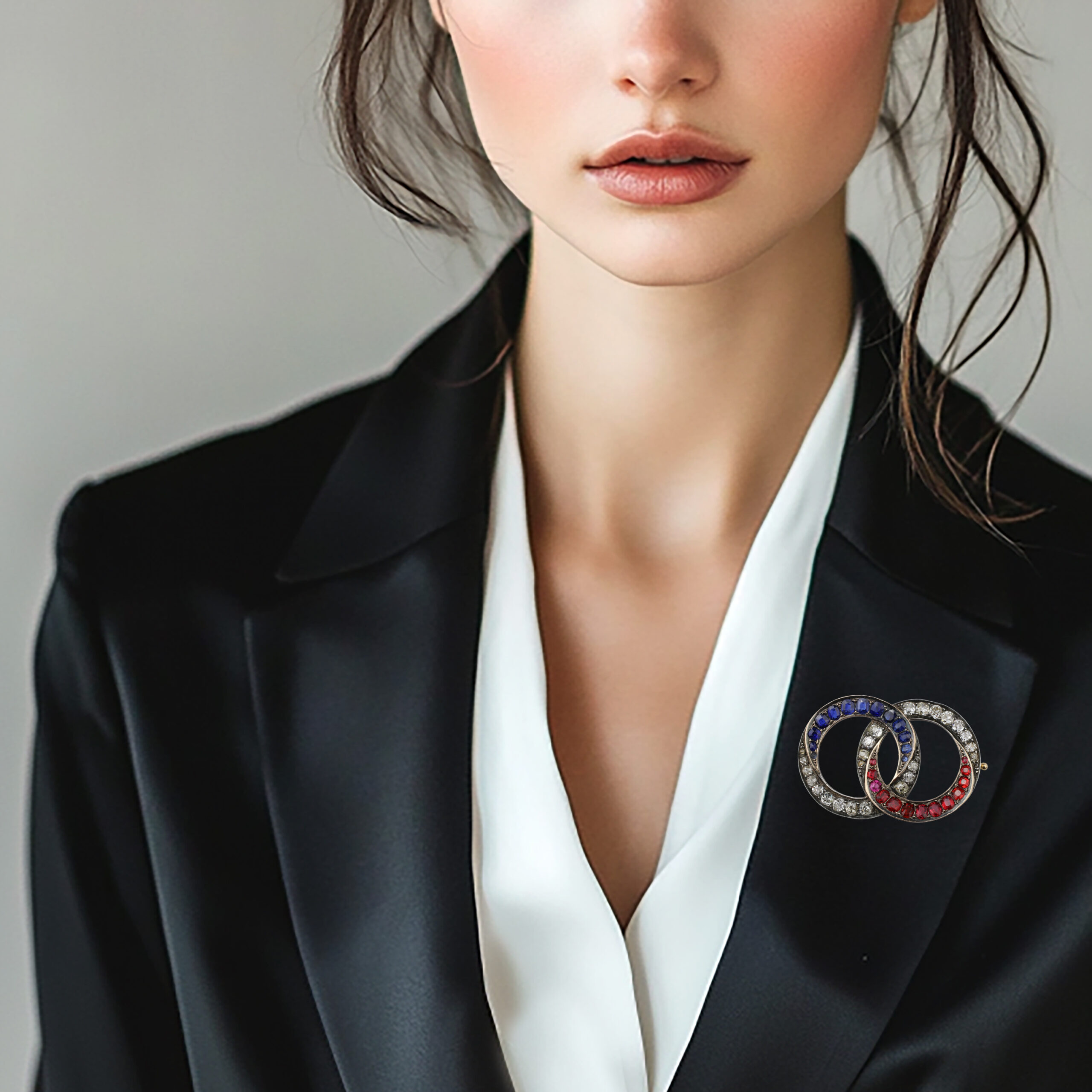 Antique Diamond, Ruby and Sapphire Brooch