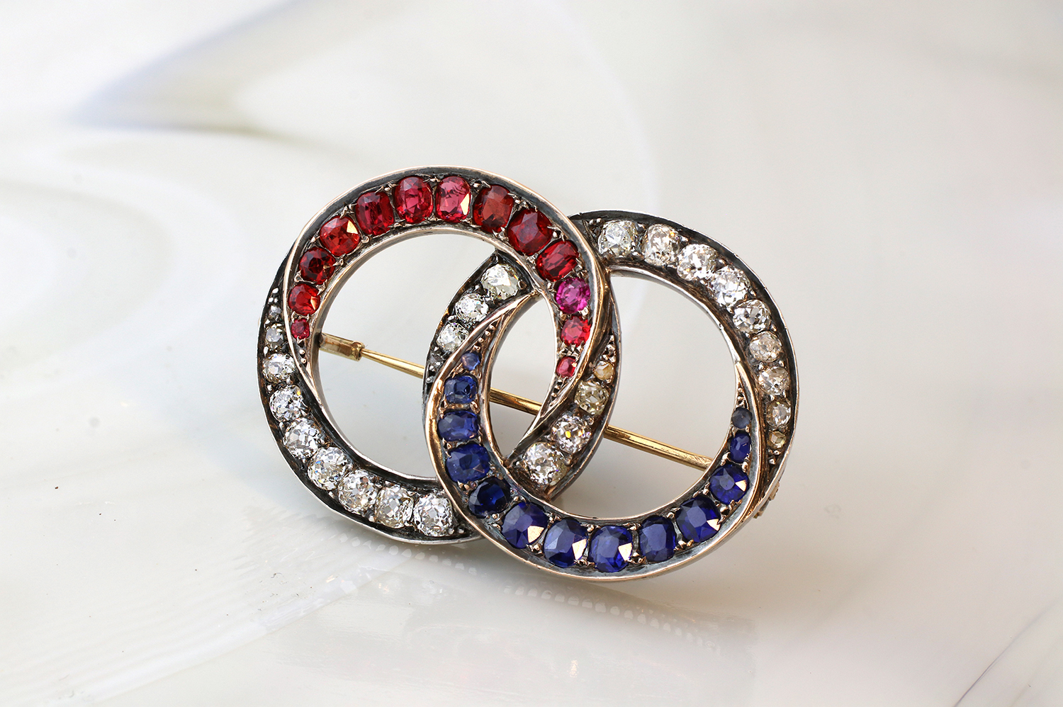 Antique Diamond, Ruby and Sapphire Brooch