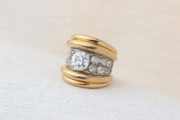 Mid Century Diamond Platinum and Gold Ring