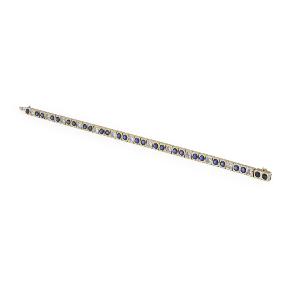 Mid Century Sapphire and Diamond Line Bracelet