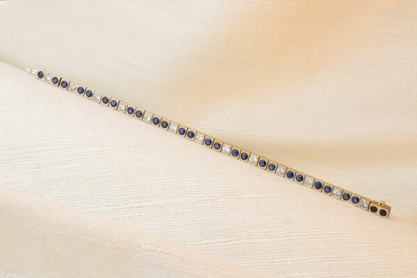 Mid Century Sapphire and Diamond Line Bracelet