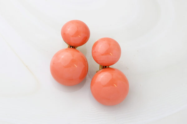 Hemmerle Coral and Gold Ear Pendants