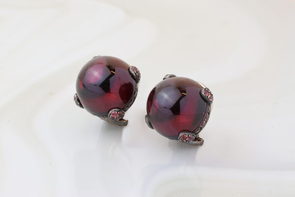 Hemmerle Cabochon Garnet and Pink Sapphire Ear Clips