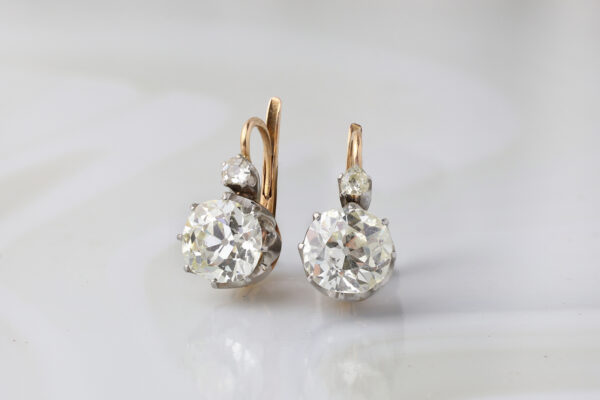 Antique Old Mine Diamonds on the Wire Ear Pendants