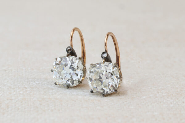 Antique Cushion Cut Diamond on a Wire Ear Pendants
