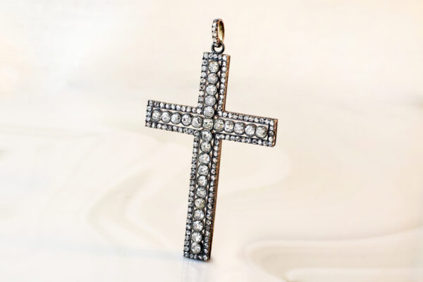 Antique Old Mine and Rose Cut Diamond Set Cross Pendant