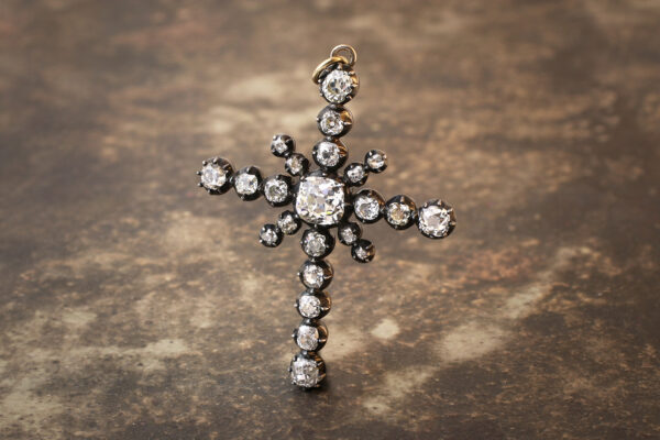 Antique Old Cushion Cut Diamond Set Cross Pendant
