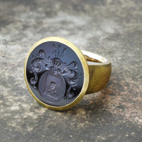 Hemmerle Onyx Intaglio, Brass and Gold Signet Ring - FD Gallery