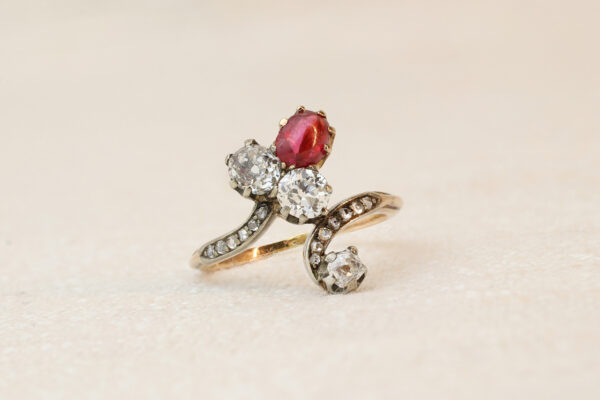 Antique Trefoil Diamond and Ruby Ring